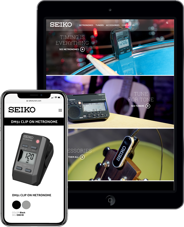 Seiko website displayed on smart phone and tablet