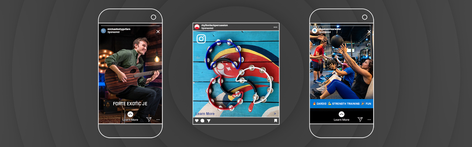 graphic of Instagram displayed on smartphones