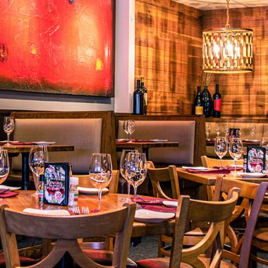 interior of restaurant with tables set