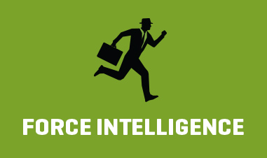 graphic of business man with briefcase running above text